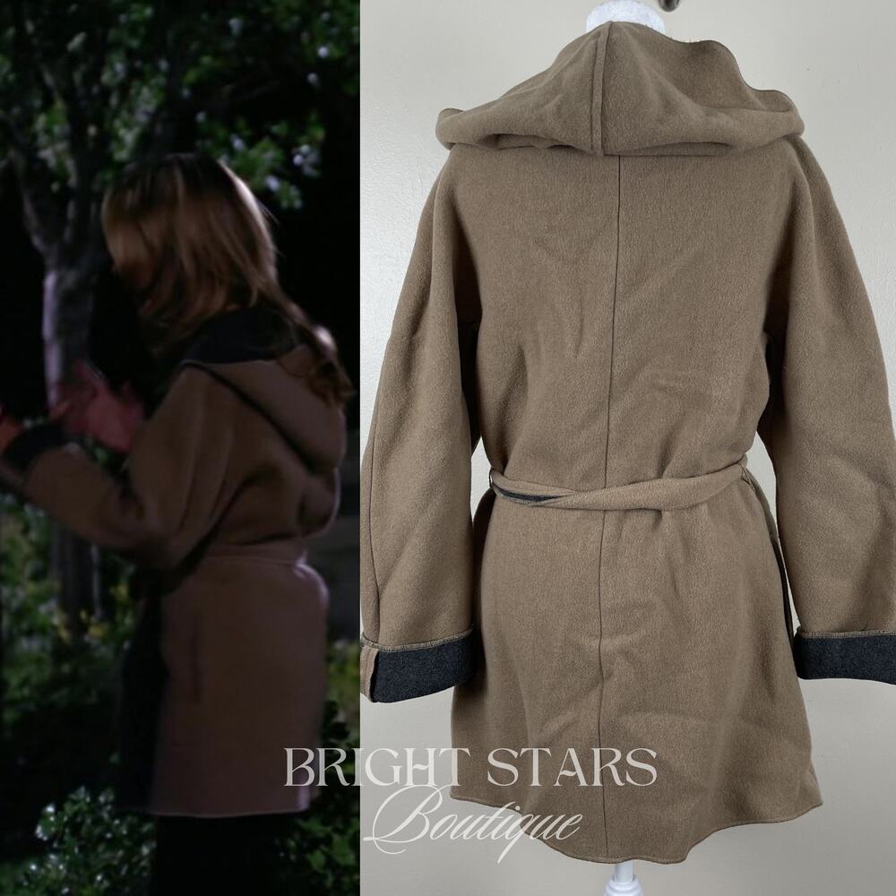 Rare Vintage Wool Coat Jacket ASO Buffy Summers BtVS Womens Tan Gray Belt - Picture 3 of 13